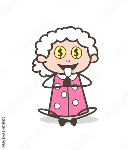 Cartoon Greedy Granny for Money Vector Illustration