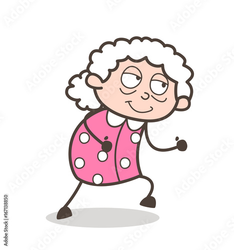 Cartoon Happy Old Lady Ready to Run Vector Illustration