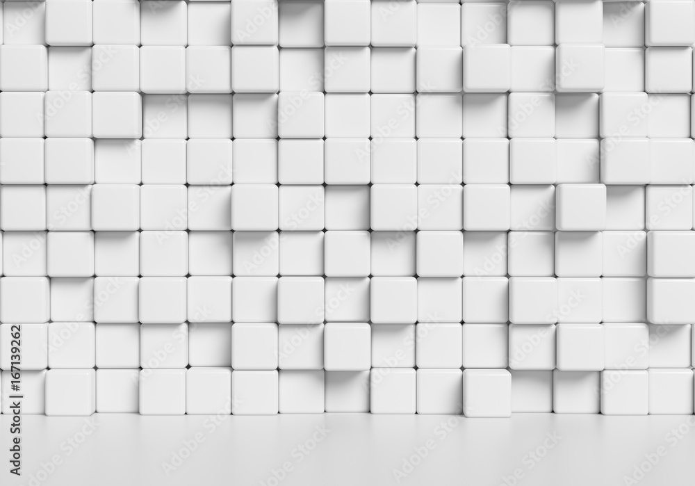 White cubes wall and white floor 3d background White cubes wall and white floor 3d background