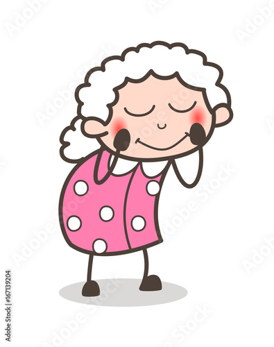 Cartoon Old Woman Blushing Expression Vector Illustration