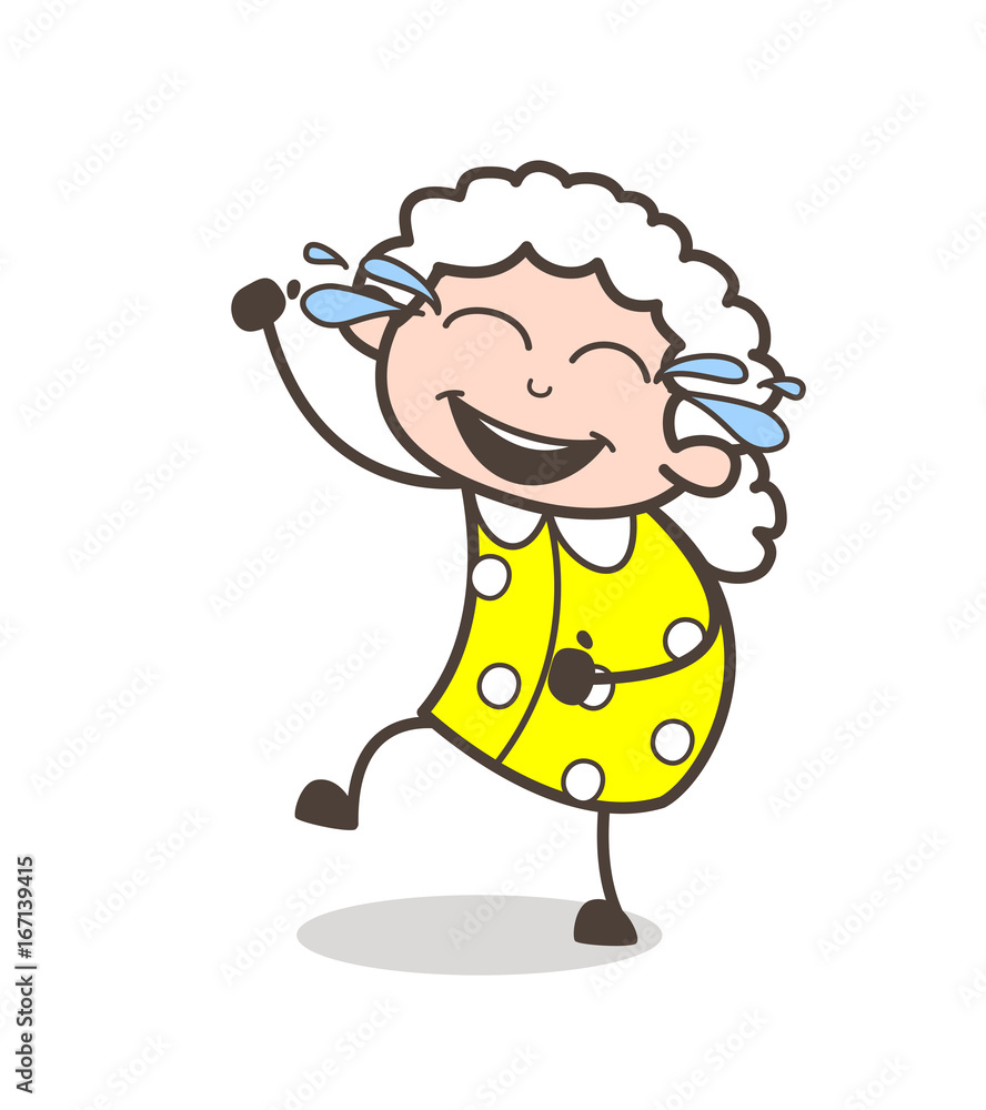 Cartoon Funny Granny Laughing with Joy of Tears Vector Illustration Stock  Vector | Adobe Stock