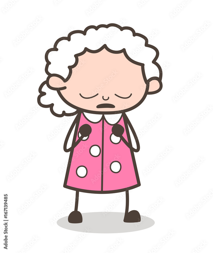 Fototapeta premium Cartoon Grandma Pensive Face Vector Illustration