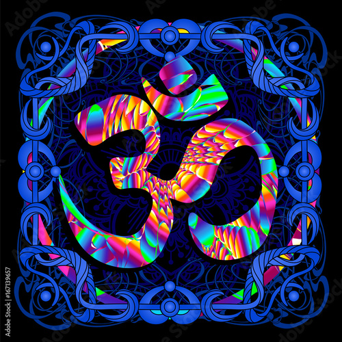 symbol OM is a psychedelic painting