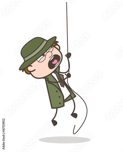 Cartoon Detective Falling Down from Rope Vector Illustration