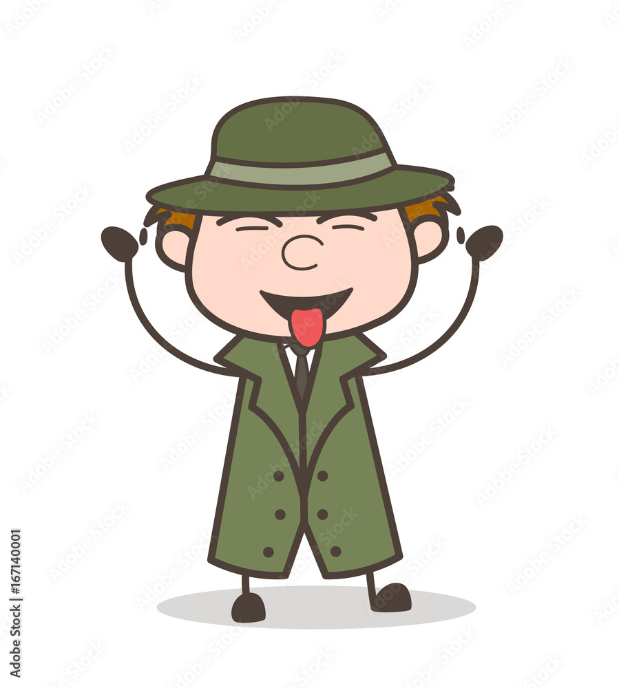Cartoon Detective Showing Tongue and Teasing Vector Illustration