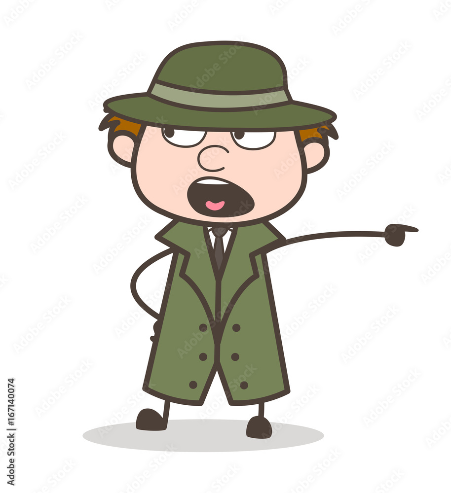 Cartoon Detective Shouting on Workers Vector Illustration Cartoon Detective Shouting on Workers Vector Illustration