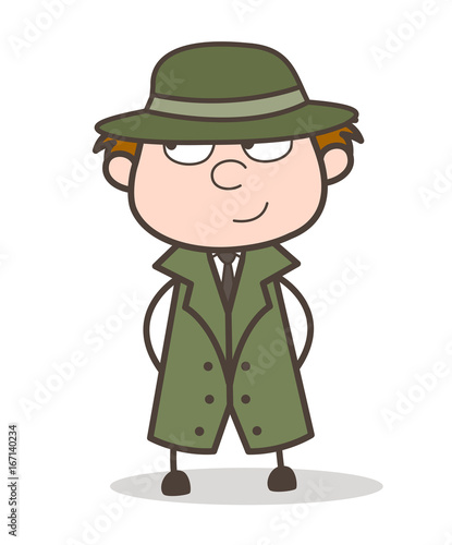 Cartoon Naughty Detective Smiling Face Vector Illustration