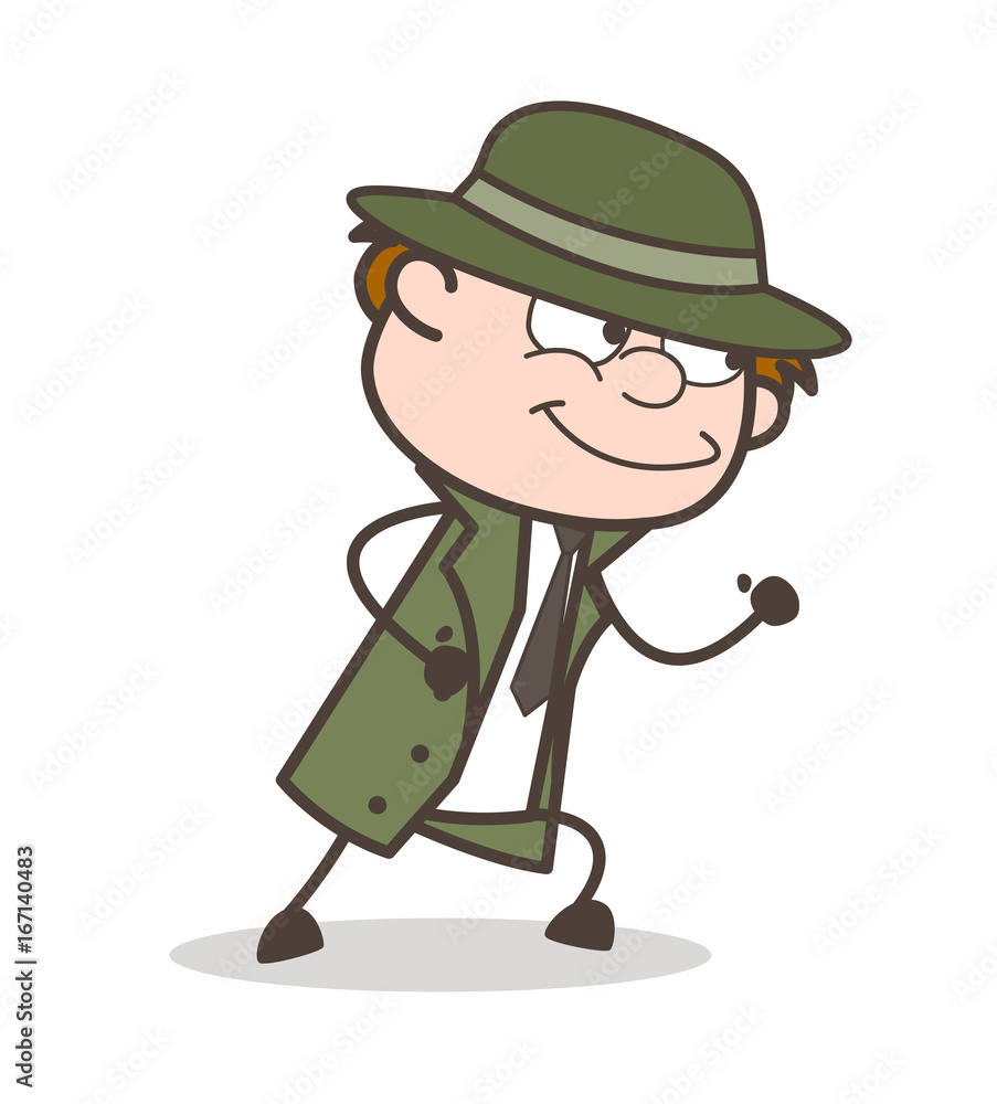 Cartoon Clever Detective Running and Smiling Vector Illustration Cartoon Clever Detective Running and Smiling Vector Illustration