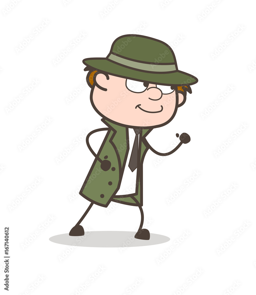 Cartoon Detective Ready to Run Vector Illustration