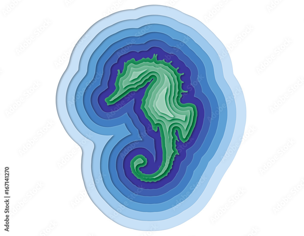 illustration of a layered seahorse in the ocean illustration of a layered seahorse in the ocean