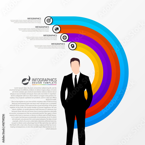 Businessman in suit. Infographics design template. Vector