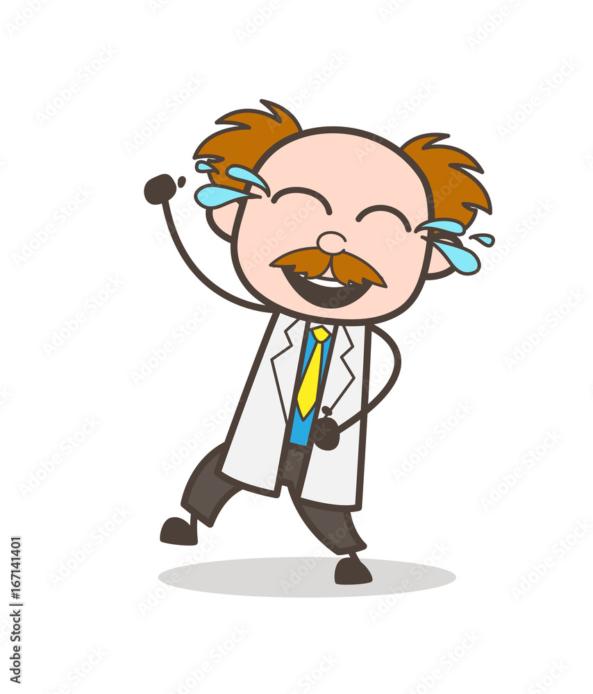 Cartoon Scientist Laughing with Joy of Tears Vector Illustration Cartoon Scientist Laughing with Joy of Tears Vector Illustration