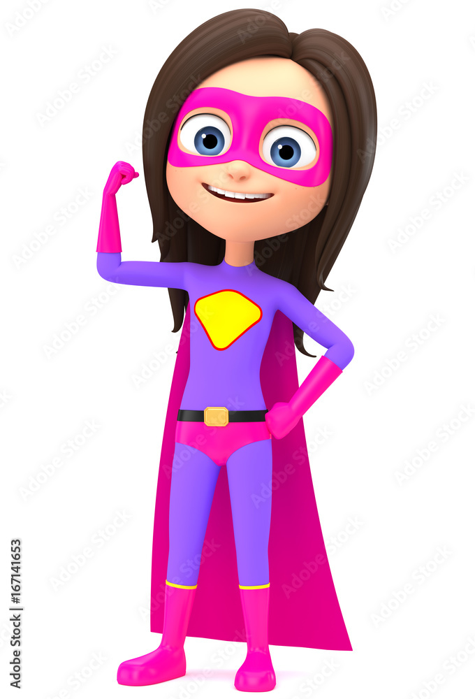 Super girl showing muscles. 3d render illustration. Super girl showing muscles. 3d render illustration.