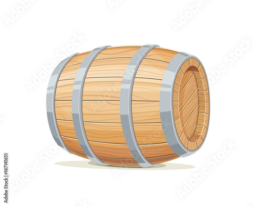 Horizontal Wooden barrel for wine or beer. Container beverage.