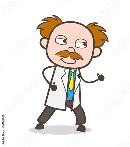 Cartoon Clever Scientist Running Pose Vector
