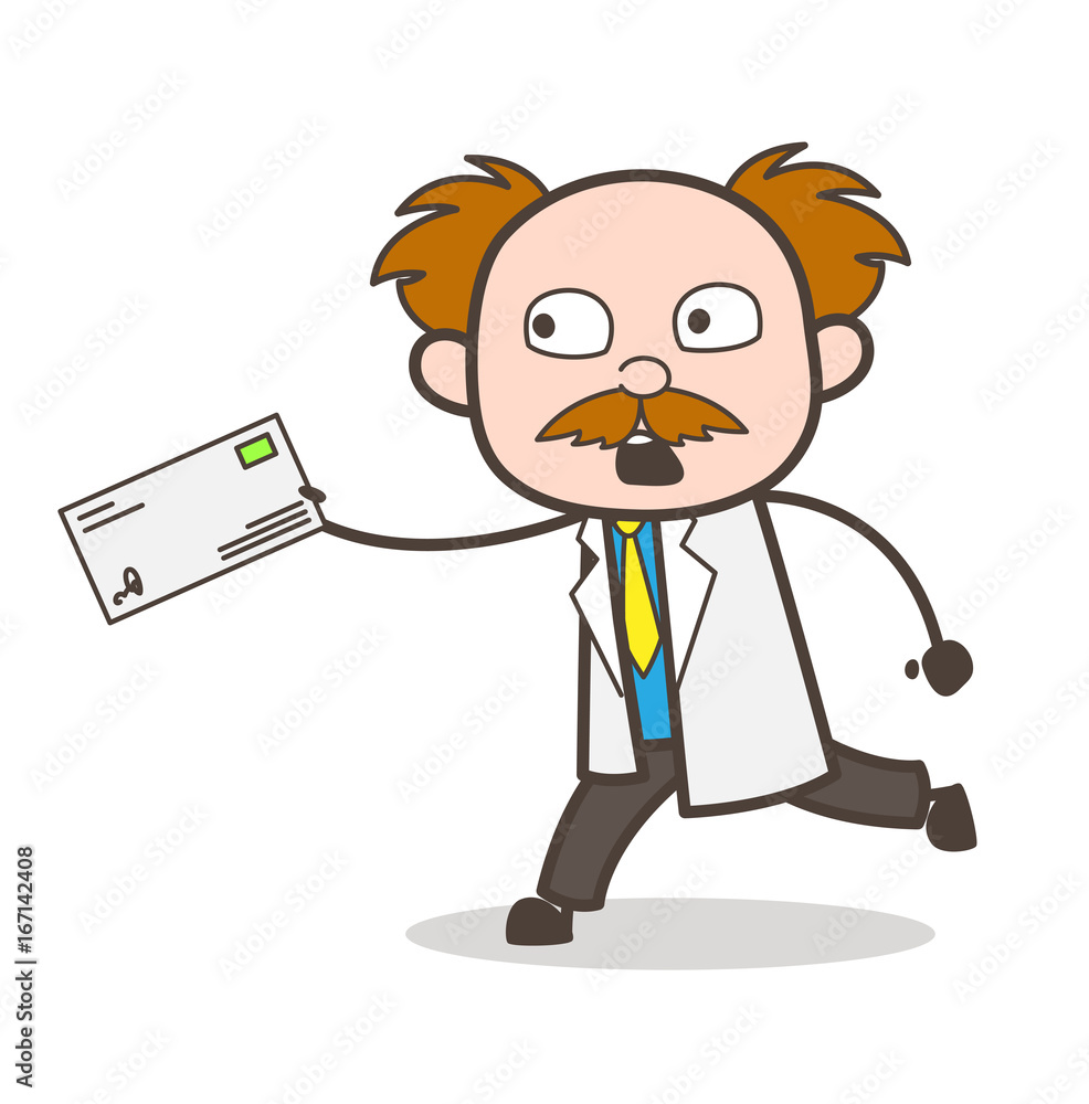 Cartoon Scientist Running to Deliver the Document Vector Illustration Cartoon Scientist Running to Deliver the Document Vector Illustration