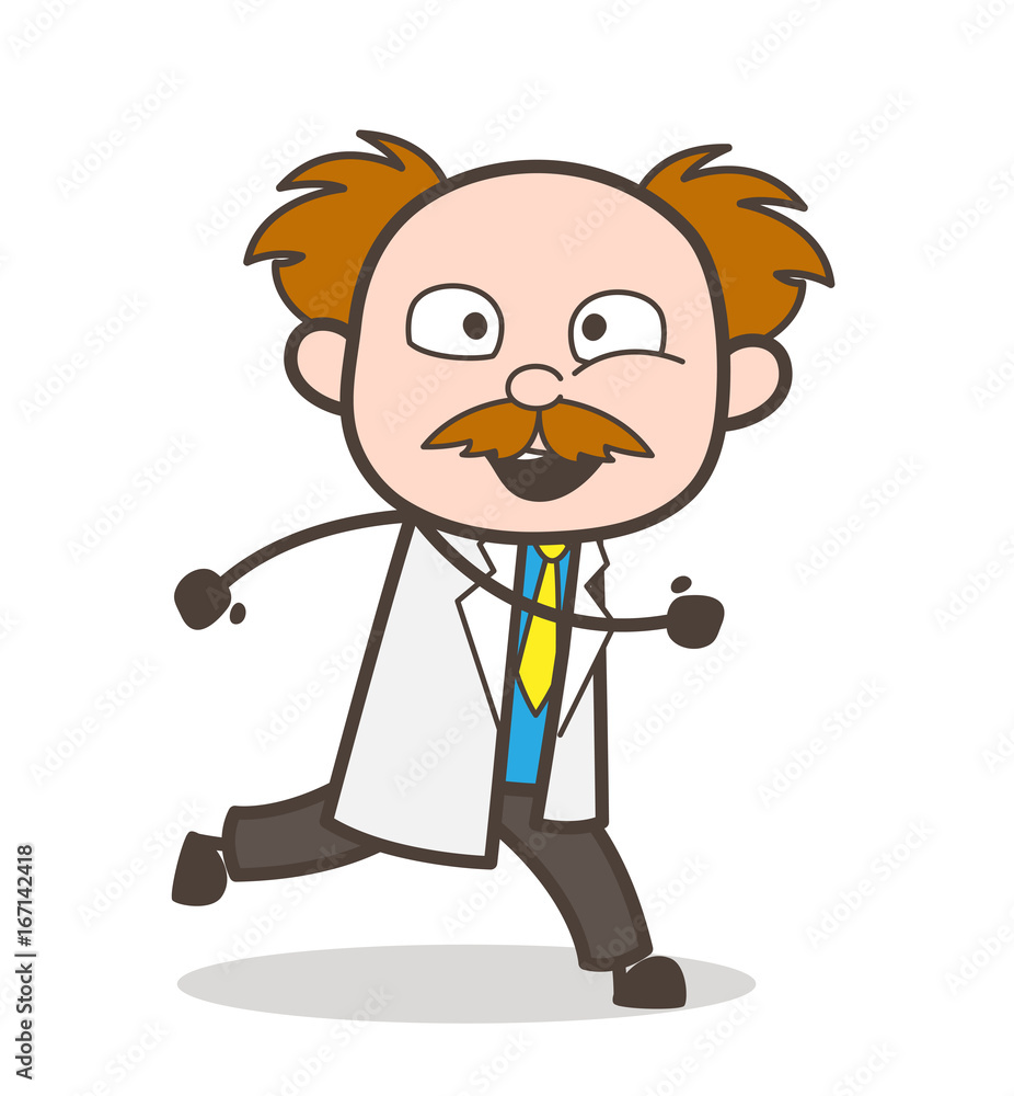 Cartoon Scientist Running with Full of Energy Vector Illustration Cartoon Scientist Running with Full of Energy Vector Illustration