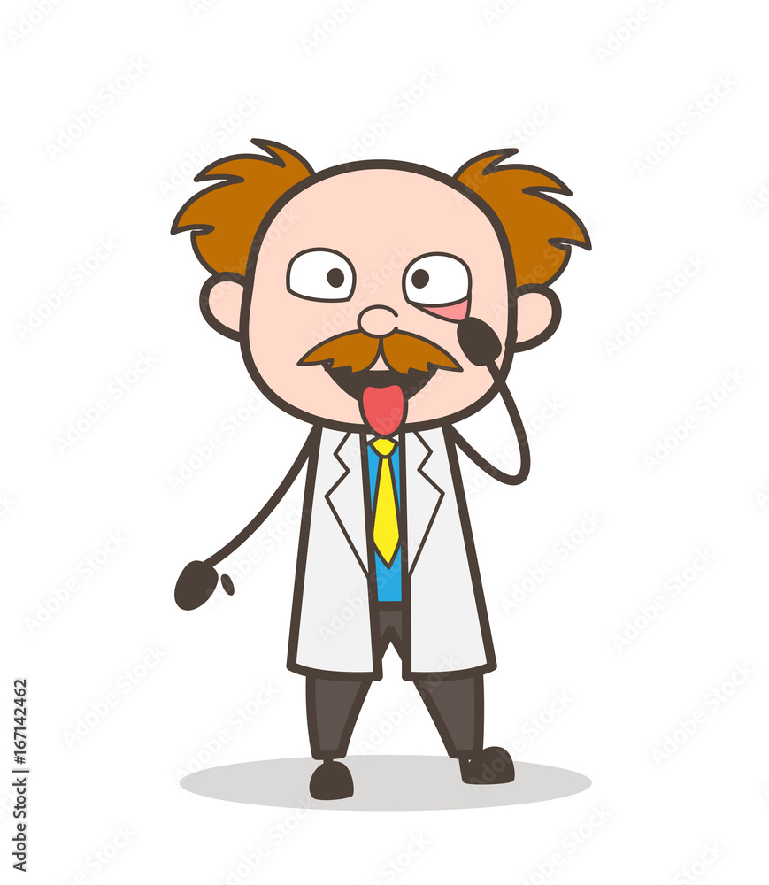 Cartoon Scientist Showing Eyes and Tongue Medical Checkup Vector Concept Cartoon Scientist Showing Eyes and Tongue Medical Checkup Vector Concept