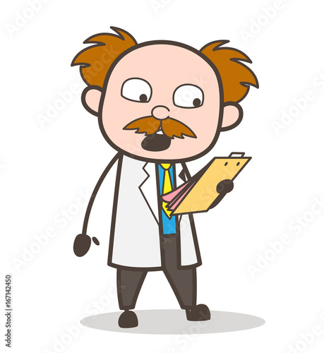 Cartoon Scientist Reading Notes Vector Illustration