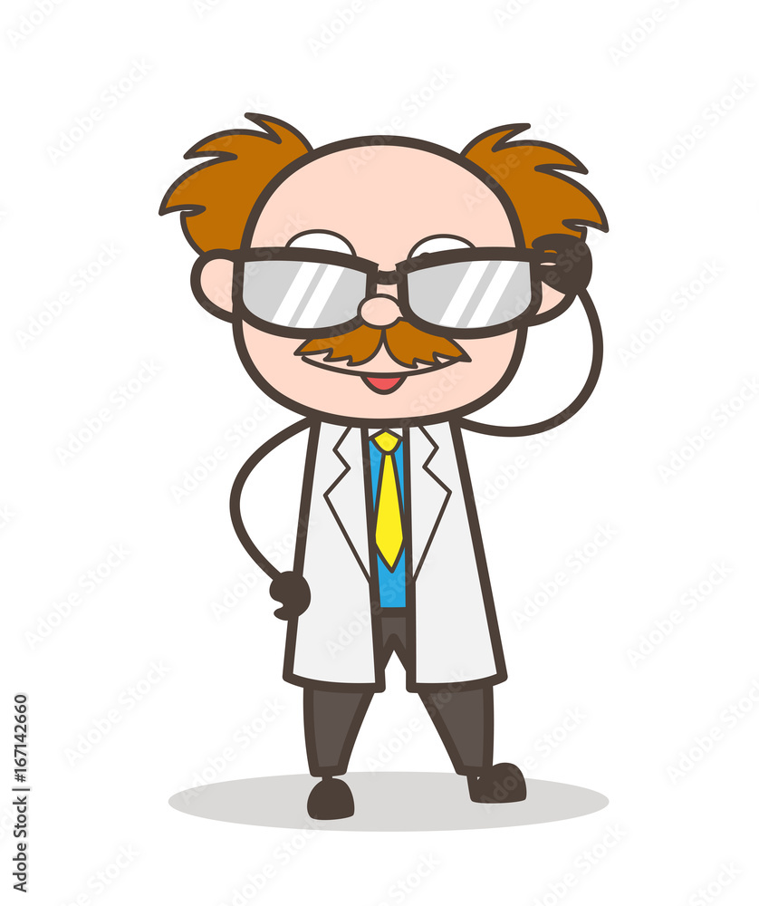 Cartoon Scientist with Fancy Sunglasses Vector Illustration