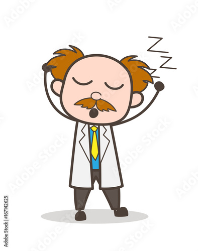 Cartoon Scientist Sleeping Expression Vector Illustration