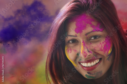 Photography Portrait of an Indian girl at Holi Color festival