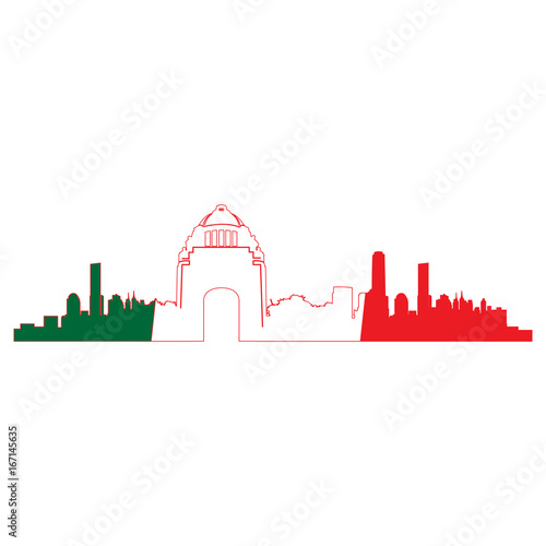 Isolated cityscape of Mexico City with the flag of Mexico, Vector illustration