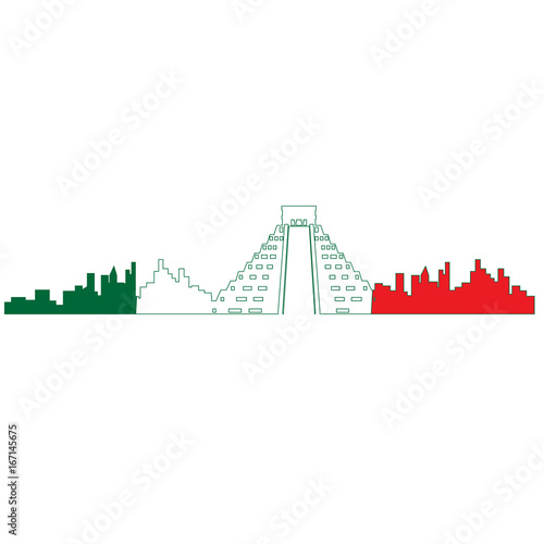 Isolated cityscape of Mexico City with the flag of Mexico, Vector illustration