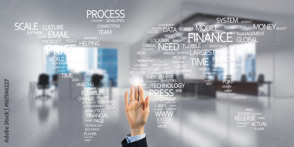 World map in office interior as symbol for international business and globalization World map in office interior as symbol for international business and globalization