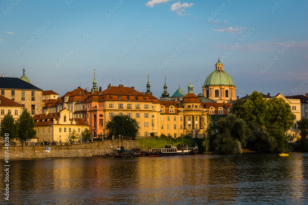 View on the Vltava river and old town Prague, Czech Republic