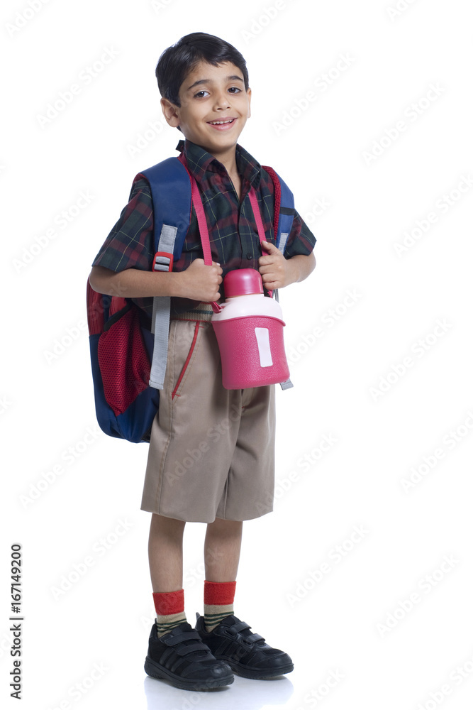 School boy with sales bag