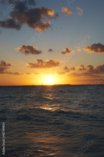 Colorful sky at Beach   Romantic sunset on Isla Mujeres in Mexico 