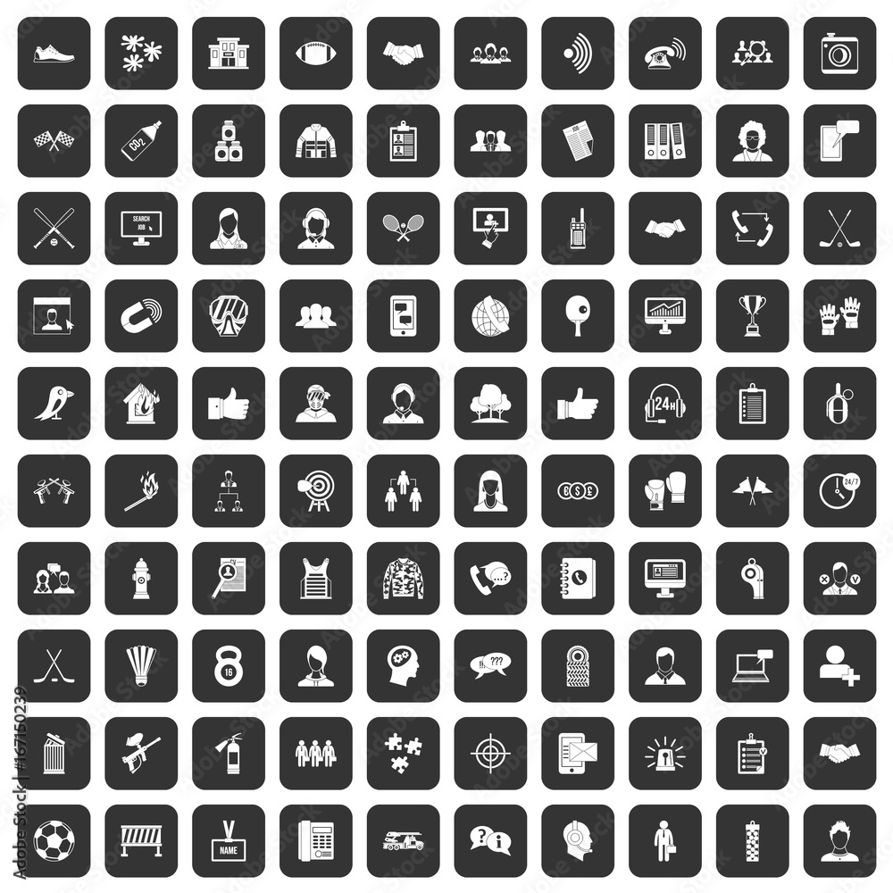 100 team icons set black 100 team icons set black