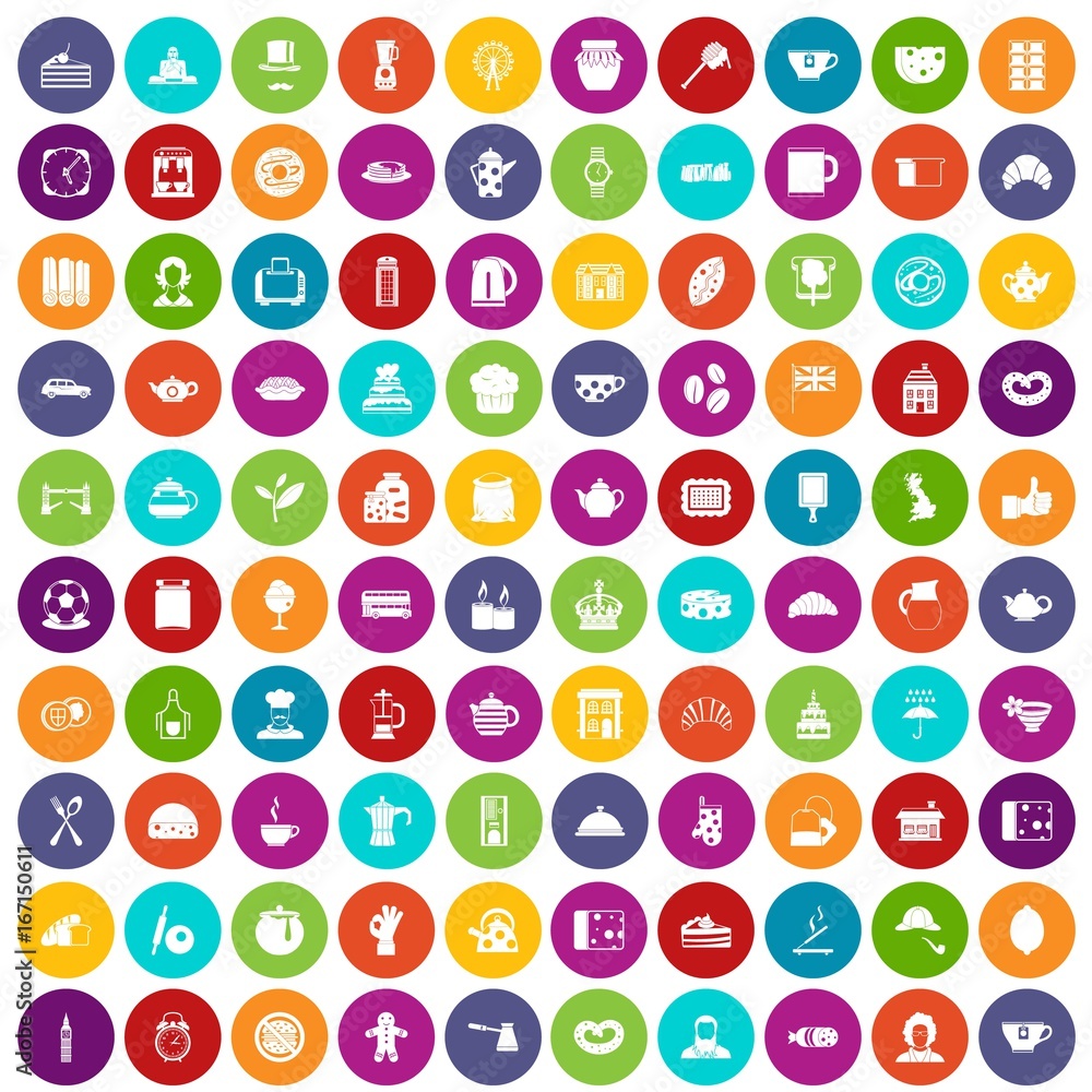 100 tea time food icons set color 100 tea time food icons set color