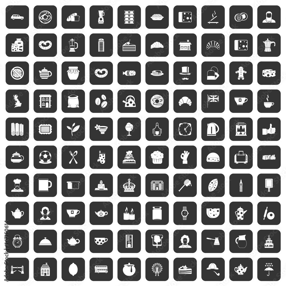 100 tea time food icons set black 100 tea time food icons set black