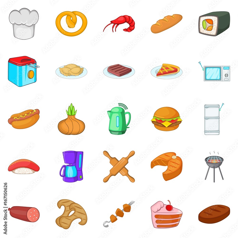Cooking icons set, cartoon style Cooking icons set, cartoon style