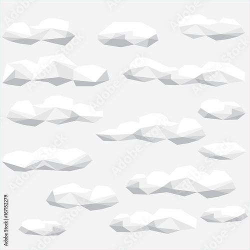 Polygon cloud collection, low poly cloud illustration set