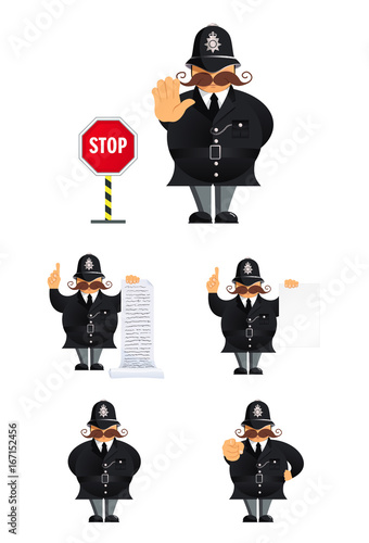 Set of policeman characters in different poses. Vector illustration