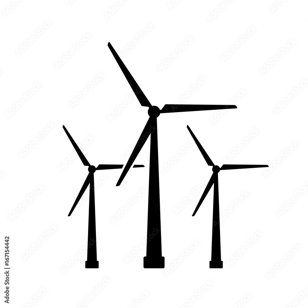 Wind turbine icon. Black, minimalist icon isolated on white background. Windmill simple silhouette. Web site page and mobile app design vector element.