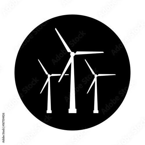 Wind turbine circle icon. Black, round, minimalist icon isolated on white background. Windmill simple silhouette. Web site page and mobile app design vector element.