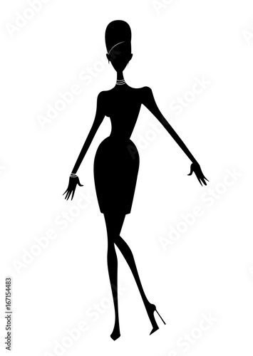 Fashion Silhouette of a Woman In a Short Dress and High Heels