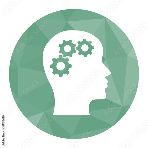 Polygon Icon Kopf im Profil mit Zahnrädern