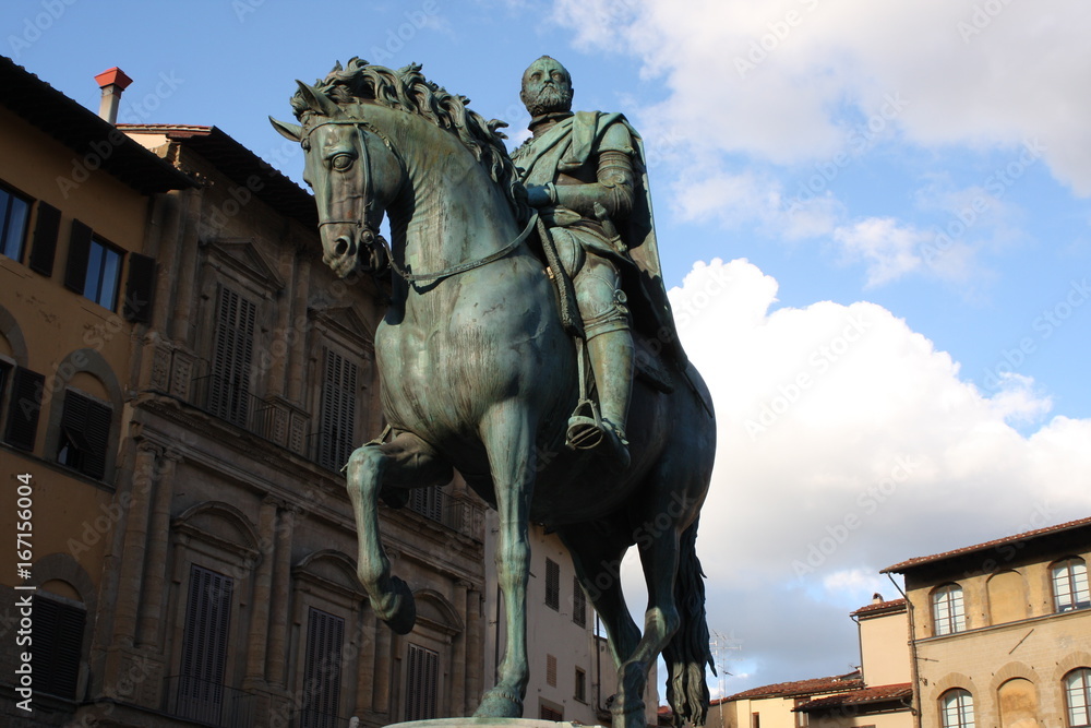 Bronze statue of Cosimo I de Medici (Duke of Tuscany)  in Florence, Italy. 