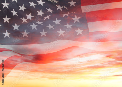 USA America flag in sunrise sky