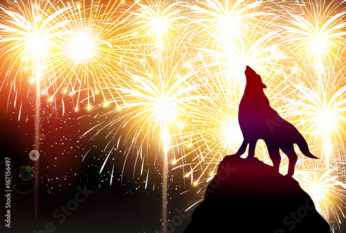 戌　花火　年賀状　背景