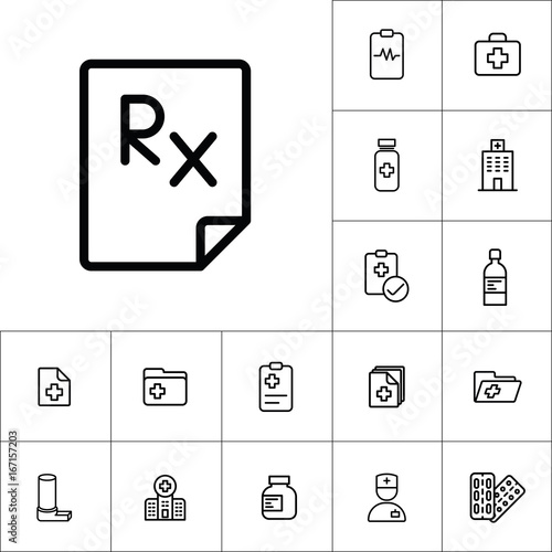 rx blank icon, medicines set on white background