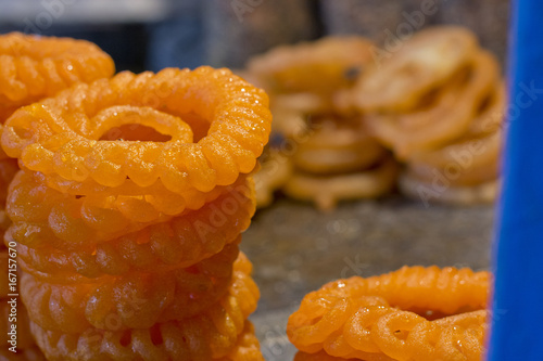Close-up of delicious jalebis for sale
