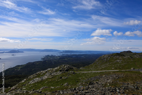 A mountain top with beautiful views of the lake at Stord, Sunnhordland