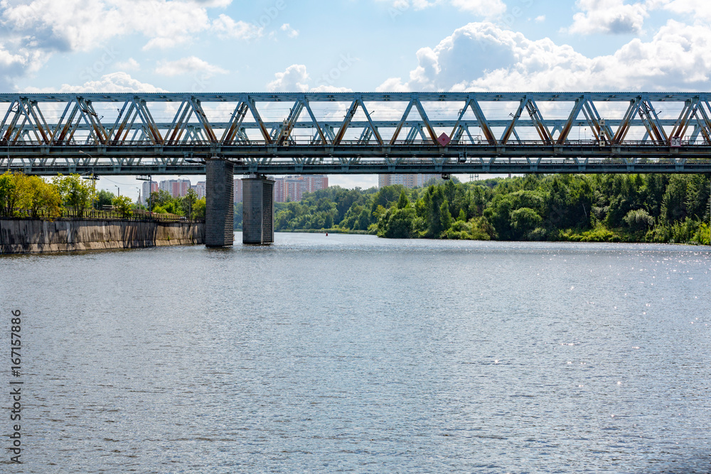 Naklejka premium Transport bridge across the widest river in the Russian capital, Moscow