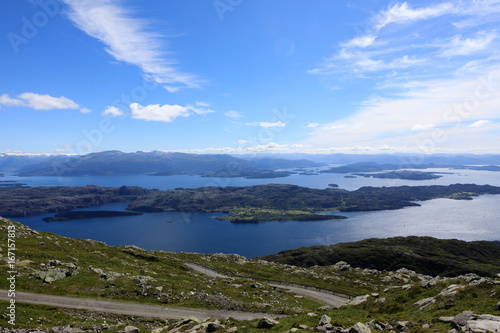 A mountain top with beautiful views of the lake at Stord, Sunnhordland